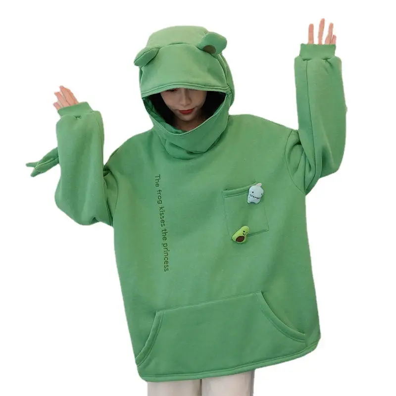 Frog Hooded Sweatshirt Green Large Couple Outfit - Image 5