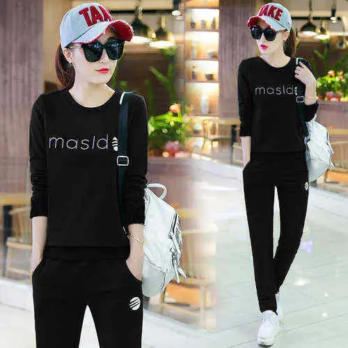 Women Printed Sweatshirt Set White Black Long Sleeve - Image 9