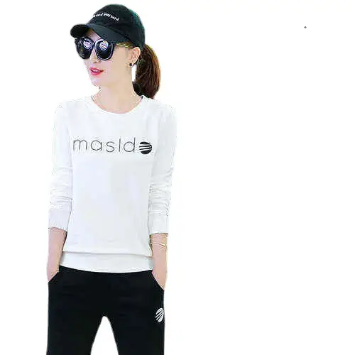 Women Printed Sweatshirt Set White Black Long Sleeve - Image 10