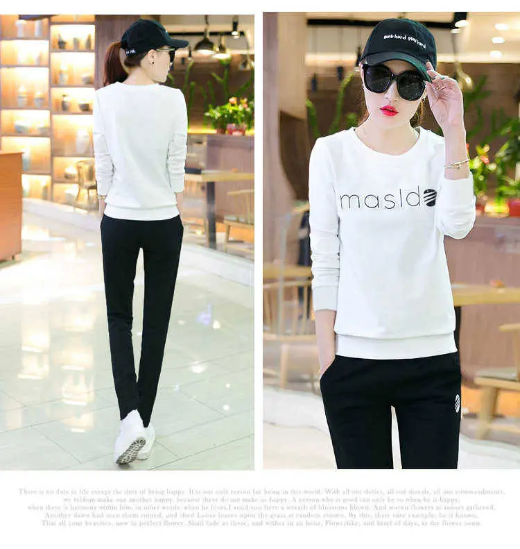 Women Printed Sweatshirt Set White Black Long Sleeve — feature 8