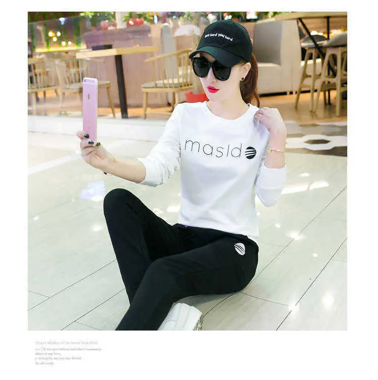 Women Printed Sweatshirt Set White Black Long Sleeve — feature 9