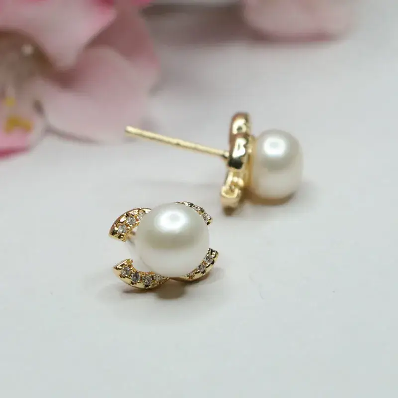 Women's Double Pearl Earrings S925 Gold Full Diamond Drop - Image 5