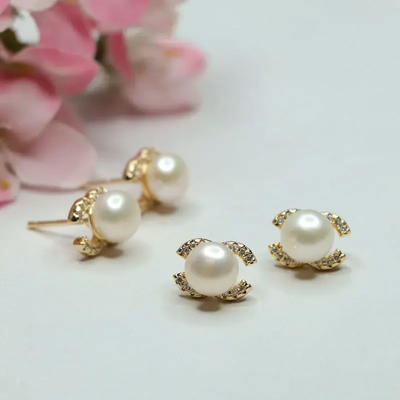 Women's Double Pearl Earrings S925 Gold Full Diamond Drop — feature 10