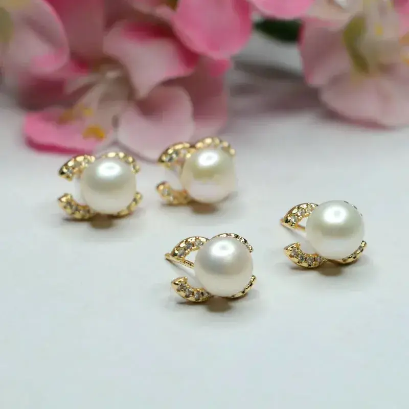 Women's Double Pearl Earrings S925 Gold Full Diamond Drop — feature 11