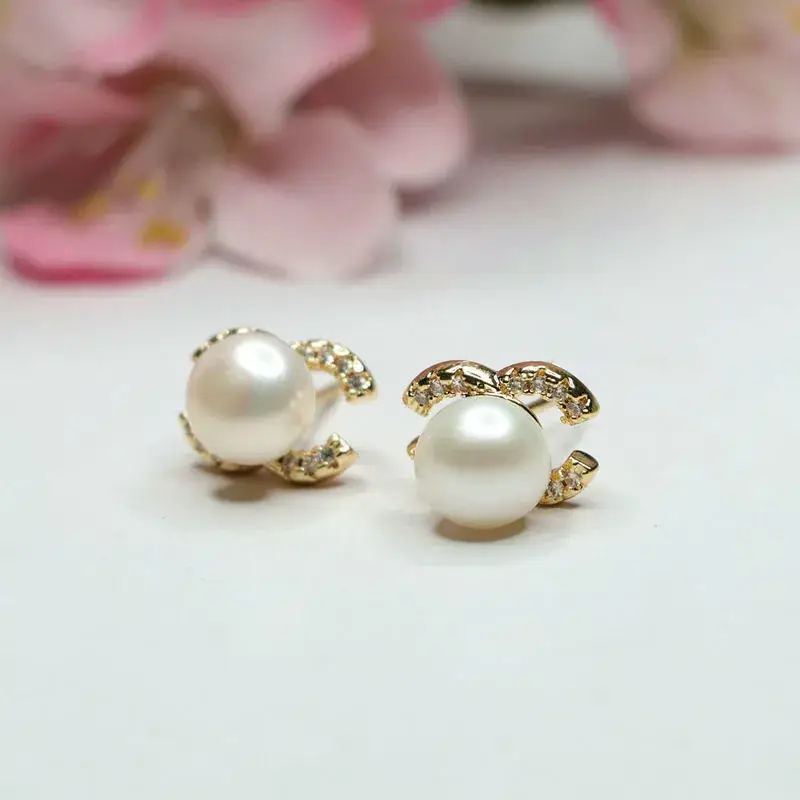 Women's Double Pearl Earrings S925 Gold Full Diamond Drop — feature 6