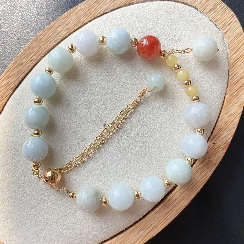 Jingyao Myanmar Jade Bracelet with Beeswax Red & Yellow — feature 12
