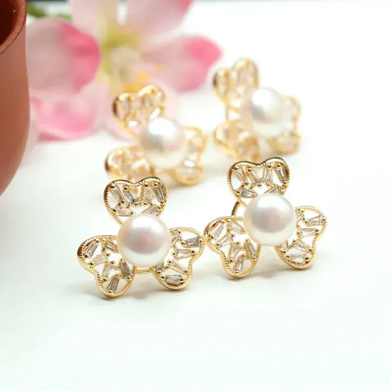 Guan Yu Heart Clover Pearl Earrings Gold Plated S925 - Image 6