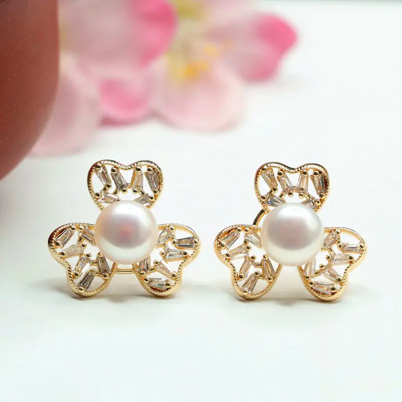 Guan Yu Heart Clover Pearl Earrings Gold Plated S925 — feature 4