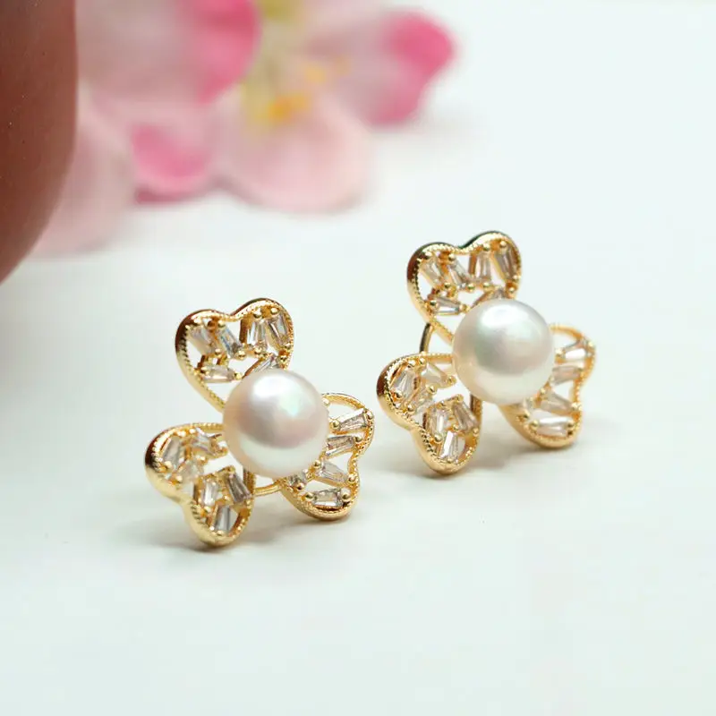 Guan Yu Heart Clover Pearl Earrings Gold Plated S925 — feature 5