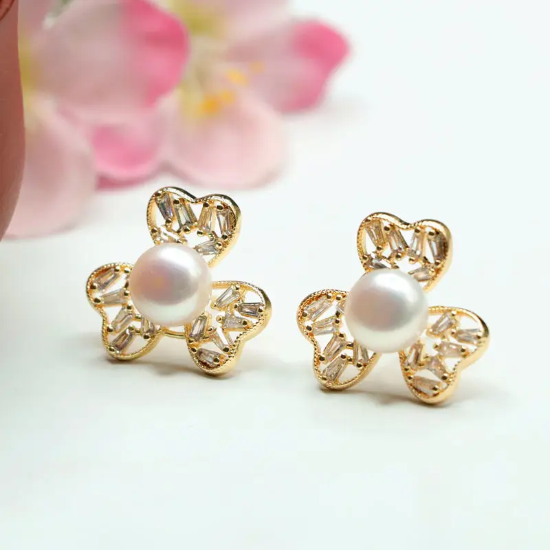Guan Yu Heart Clover Pearl Earrings Gold Plated S925 — feature 6