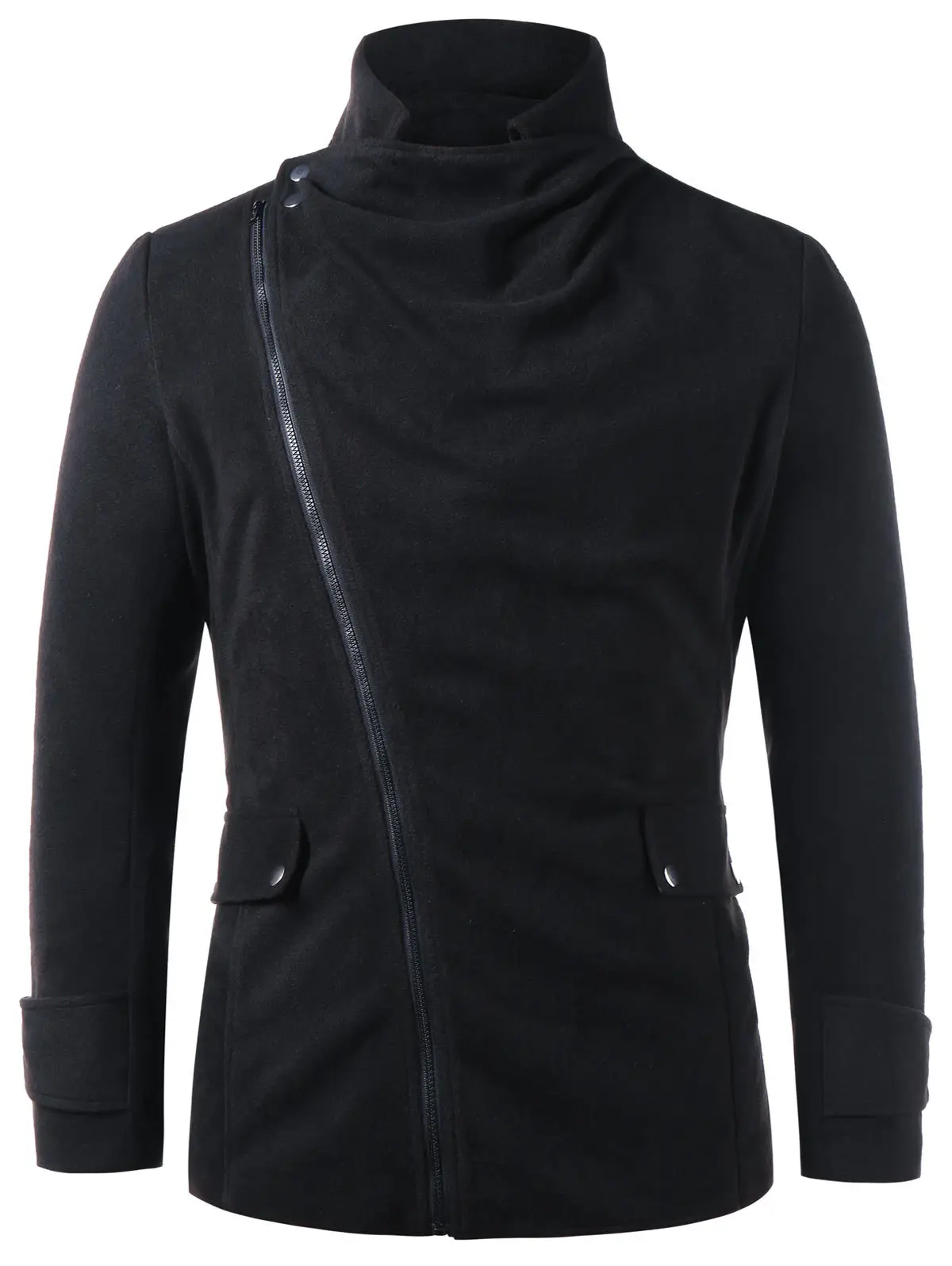 Men's Black Oblique Zipper Jacket with Card Collar — feature 2