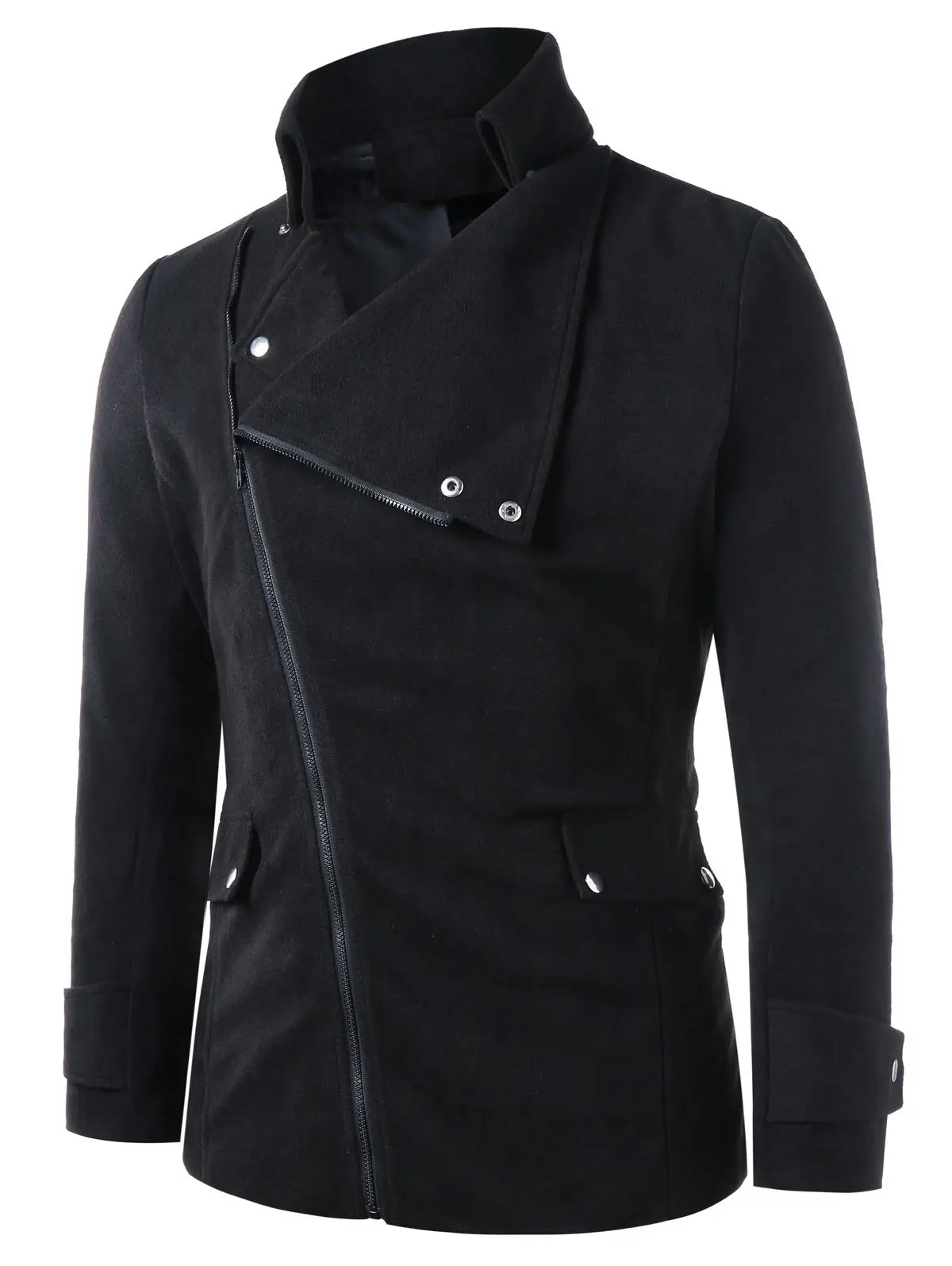 Men's Black Oblique Zipper Jacket with Card Collar — feature 3
