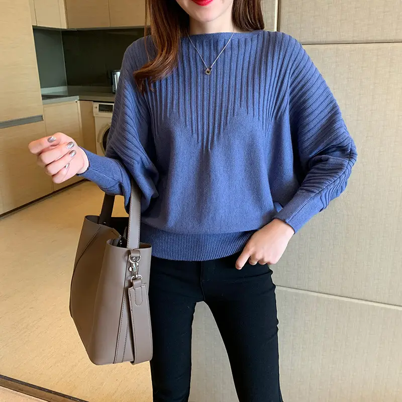 Women's Long Sleeve Knitted Sweater White Loose Lazy Style - Image 11