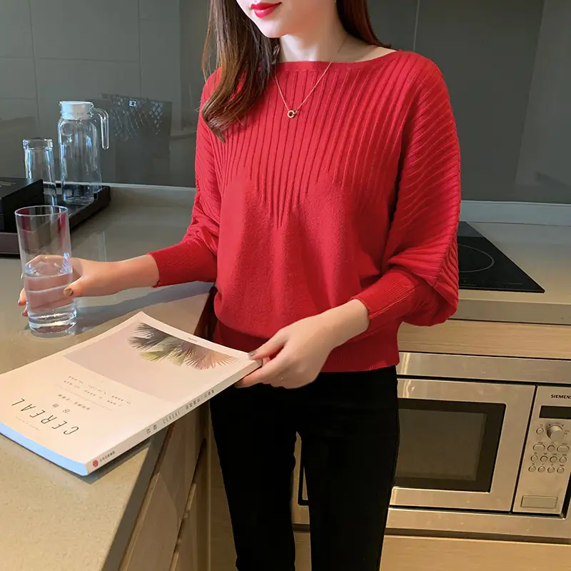 Women's Long Sleeve Knitted Sweater White Loose Lazy Style - Image 12