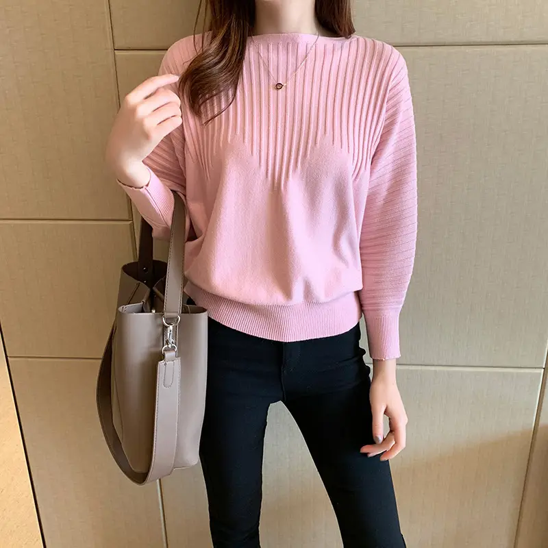 Women's Long Sleeve Knitted Sweater White Loose Lazy Style - Image 13