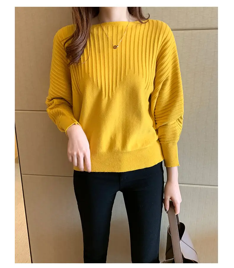 Women's Long Sleeve Knitted Sweater White Loose Lazy Style — feature 1