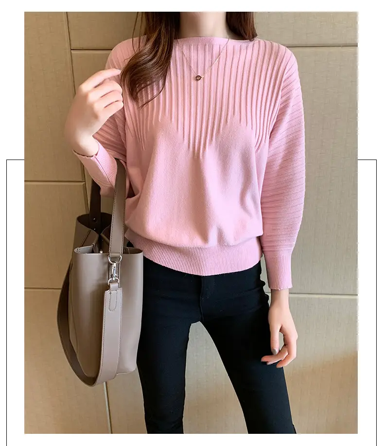 Women's Long Sleeve Knitted Sweater White Loose Lazy Style — feature 10