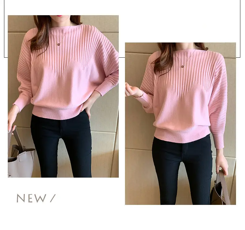Women's Long Sleeve Knitted Sweater White Loose Lazy Style — feature 11