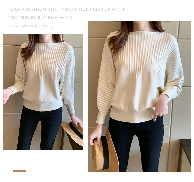 Women's Long Sleeve Knitted Sweater White Loose Lazy Style — feature 14