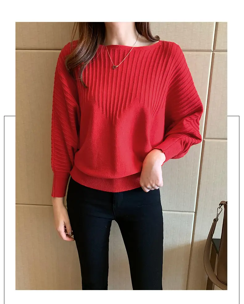 Women's Long Sleeve Knitted Sweater White Loose Lazy Style — feature 15