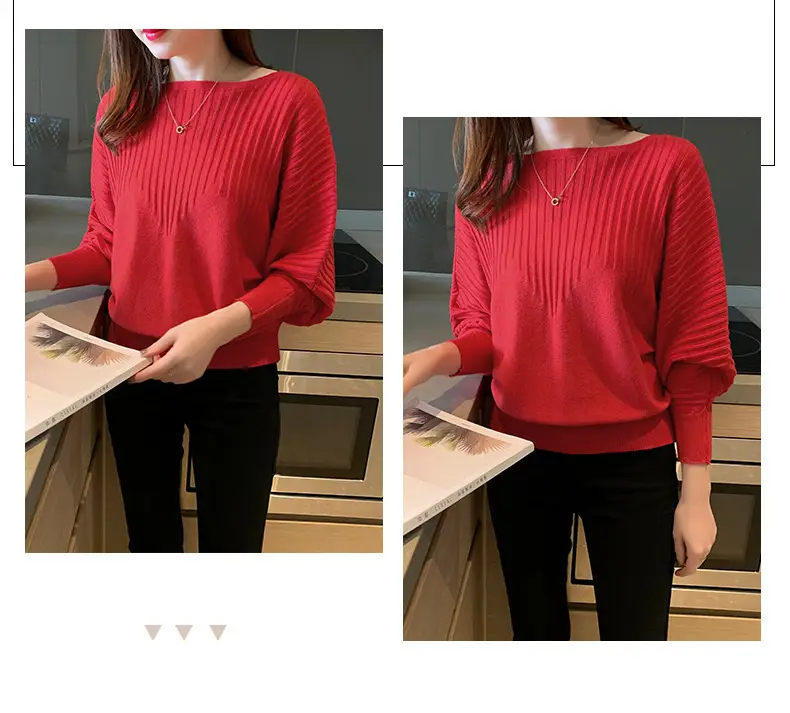 Women's Long Sleeve Knitted Sweater White Loose Lazy Style — feature 16