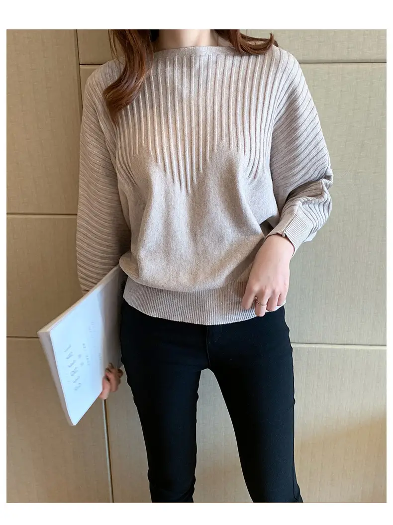 Women's Long Sleeve Knitted Sweater White Loose Lazy Style — feature 17