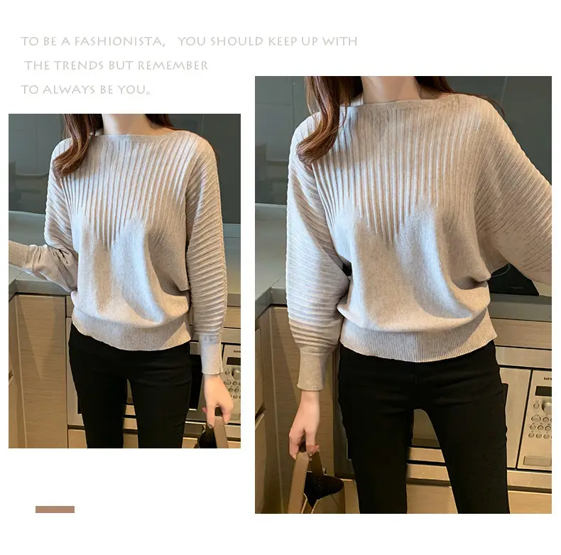 Women's Long Sleeve Knitted Sweater White Loose Lazy Style — feature 18
