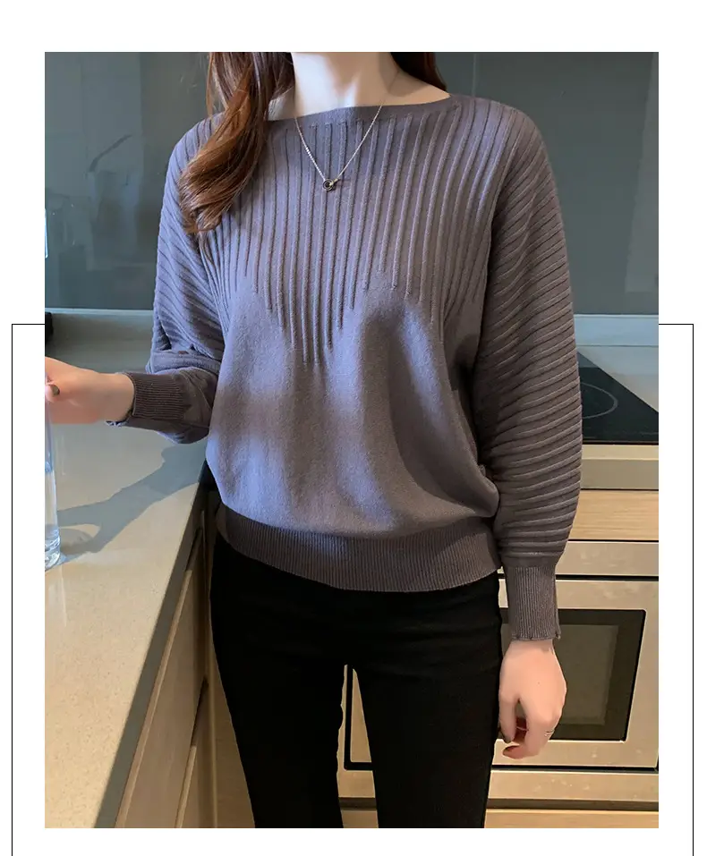 Women's Long Sleeve Knitted Sweater White Loose Lazy Style — feature 19