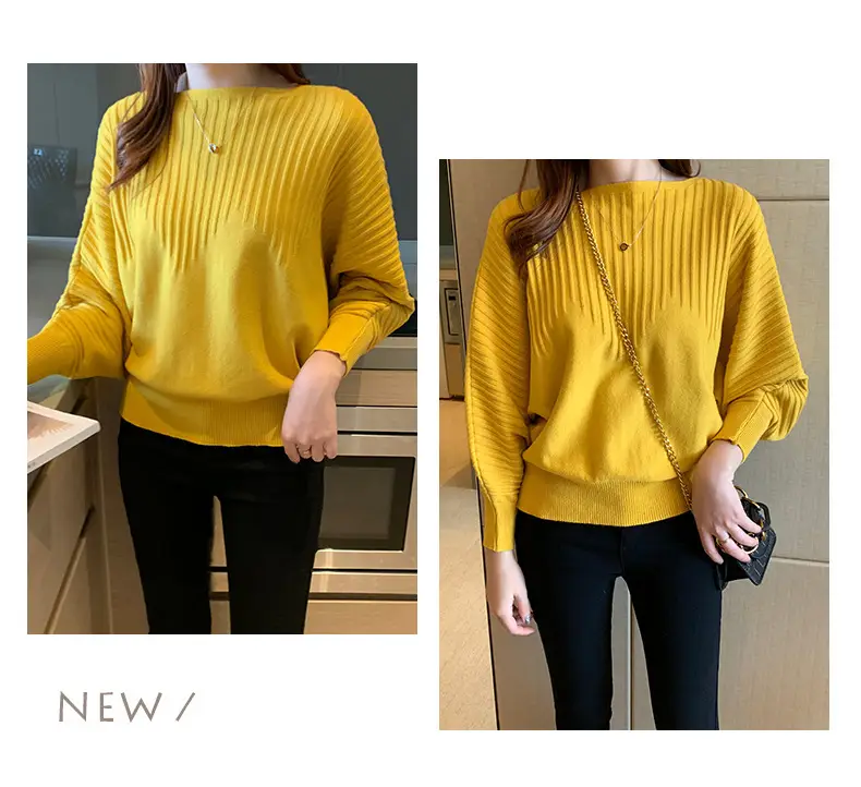 Women's Long Sleeve Knitted Sweater White Loose Lazy Style — feature 2