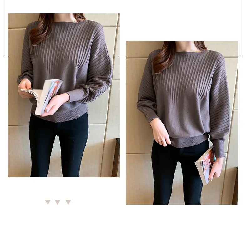 Women's Long Sleeve Knitted Sweater White Loose Lazy Style — feature 20