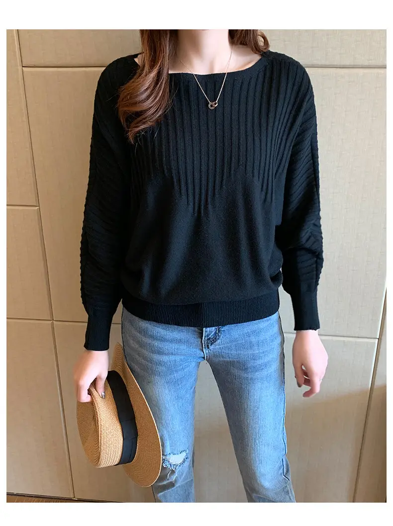 Women's Long Sleeve Knitted Sweater White Loose Lazy Style — feature 21