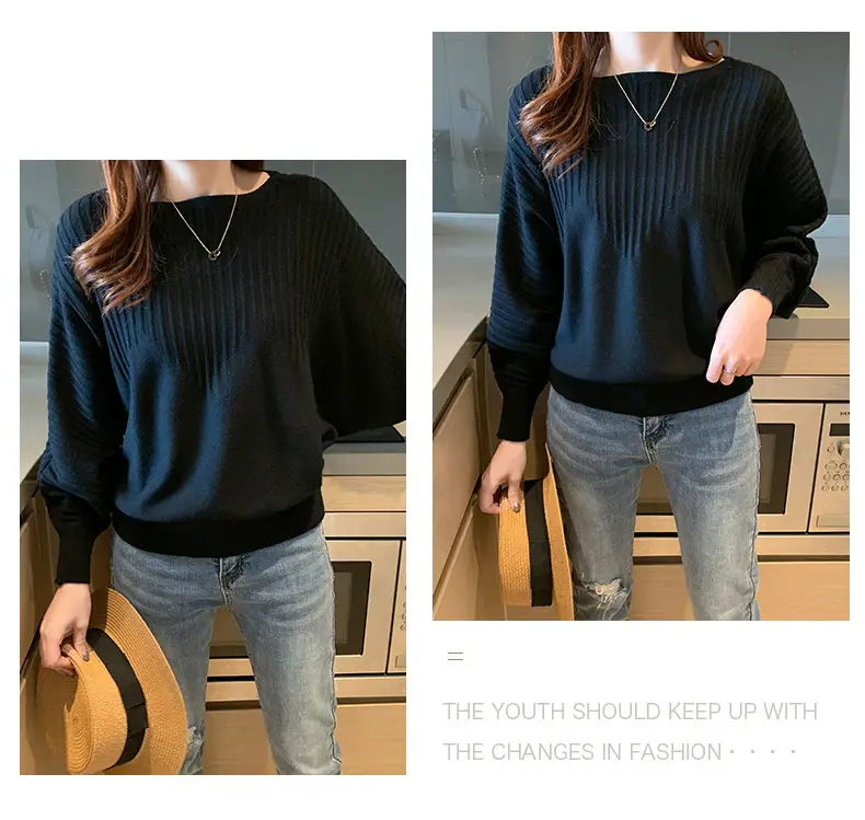 Women's Long Sleeve Knitted Sweater White Loose Lazy Style — feature 22