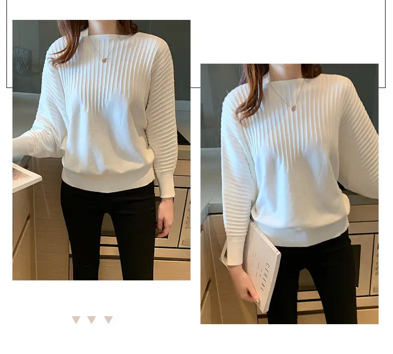 Women's Long Sleeve Knitted Sweater White Loose Lazy Style — feature 24