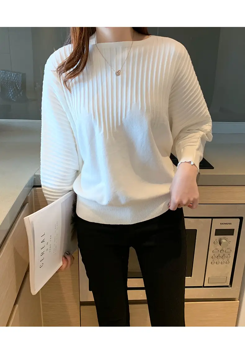 Women's Long Sleeve Knitted Sweater White Loose Lazy Style — feature 25