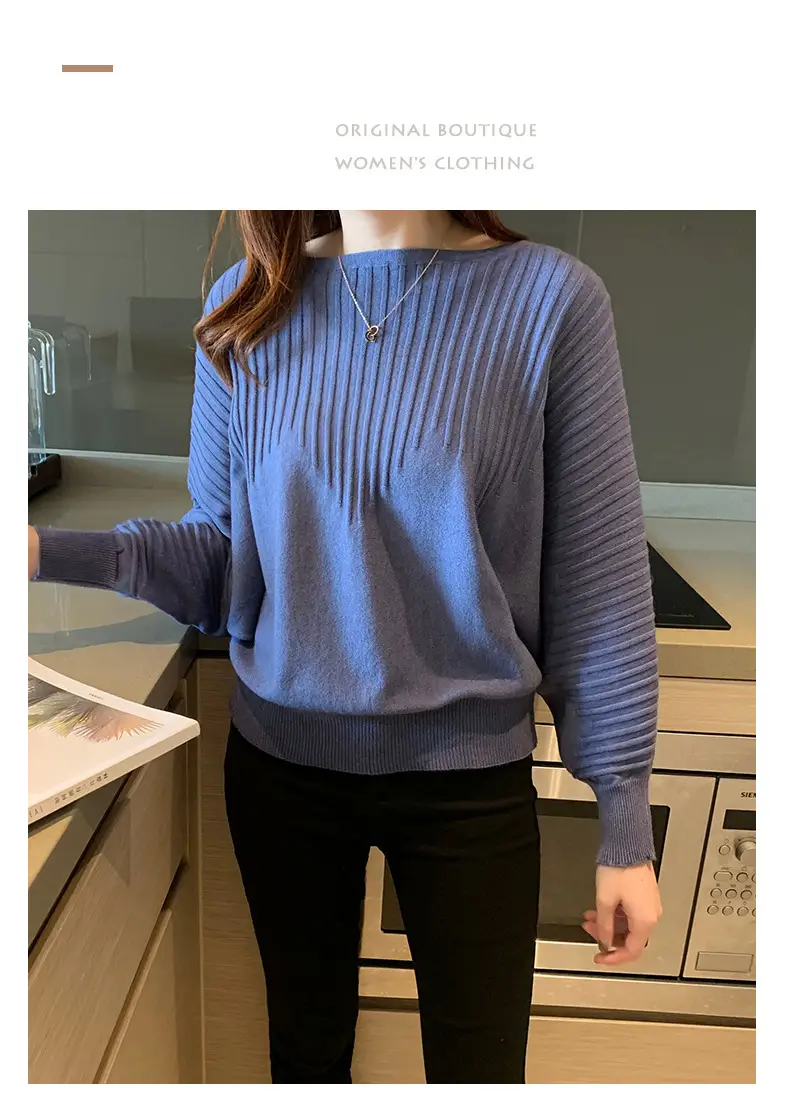 Women's Long Sleeve Knitted Sweater White Loose Lazy Style — feature 3