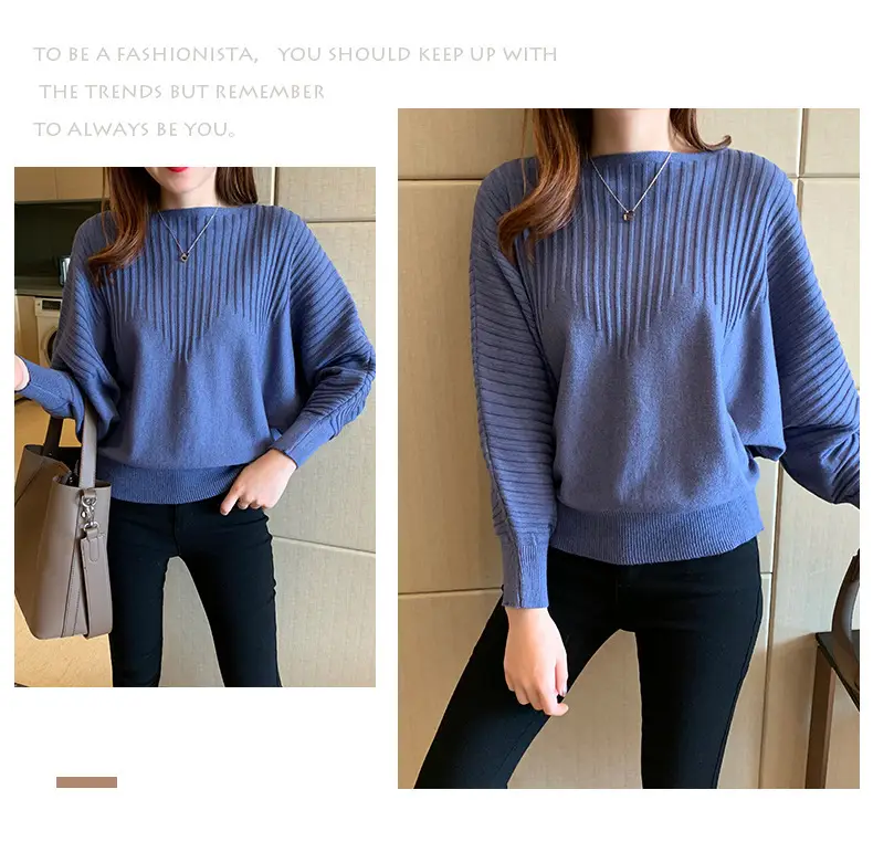 Women's Long Sleeve Knitted Sweater White Loose Lazy Style — feature 5