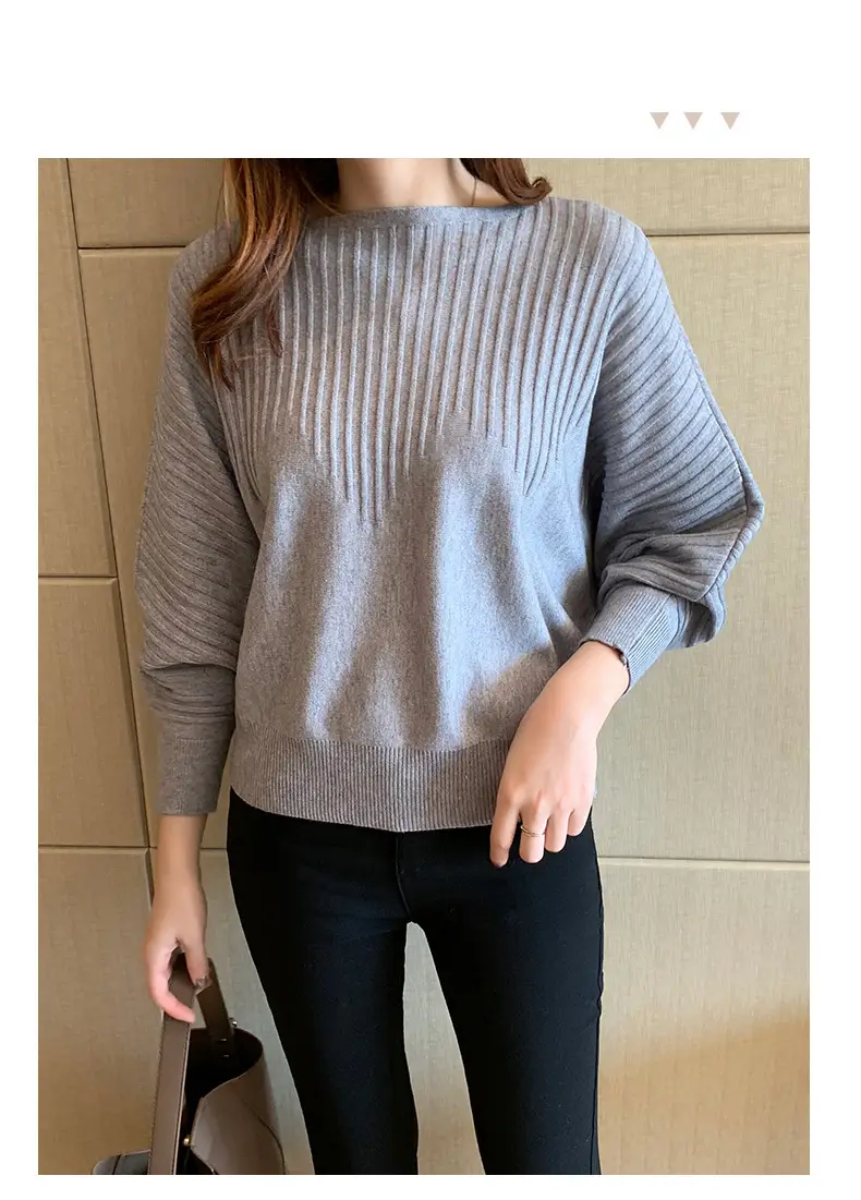 Women's Long Sleeve Knitted Sweater White Loose Lazy Style — feature 6