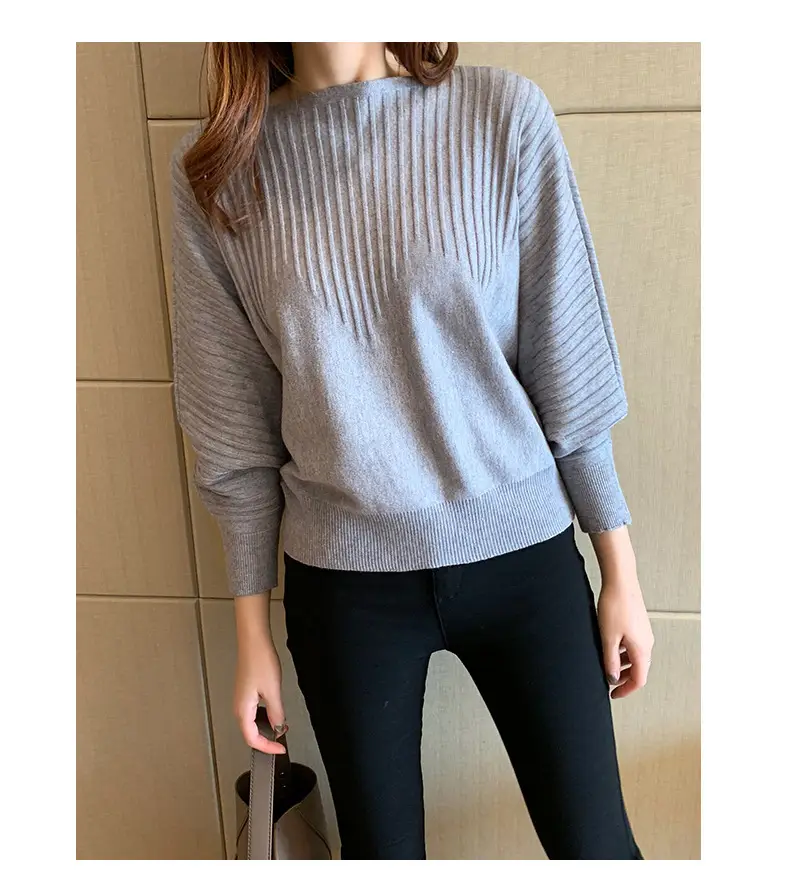 Women's Long Sleeve Knitted Sweater White Loose Lazy Style — feature 7