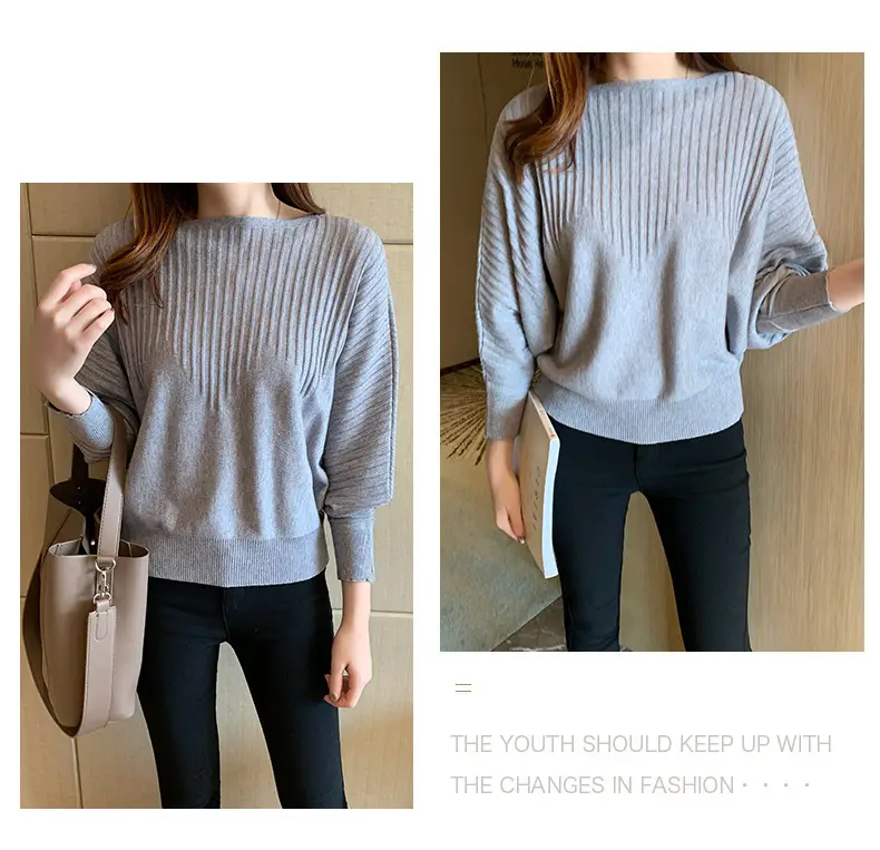 Women's Long Sleeve Knitted Sweater White Loose Lazy Style — feature 8