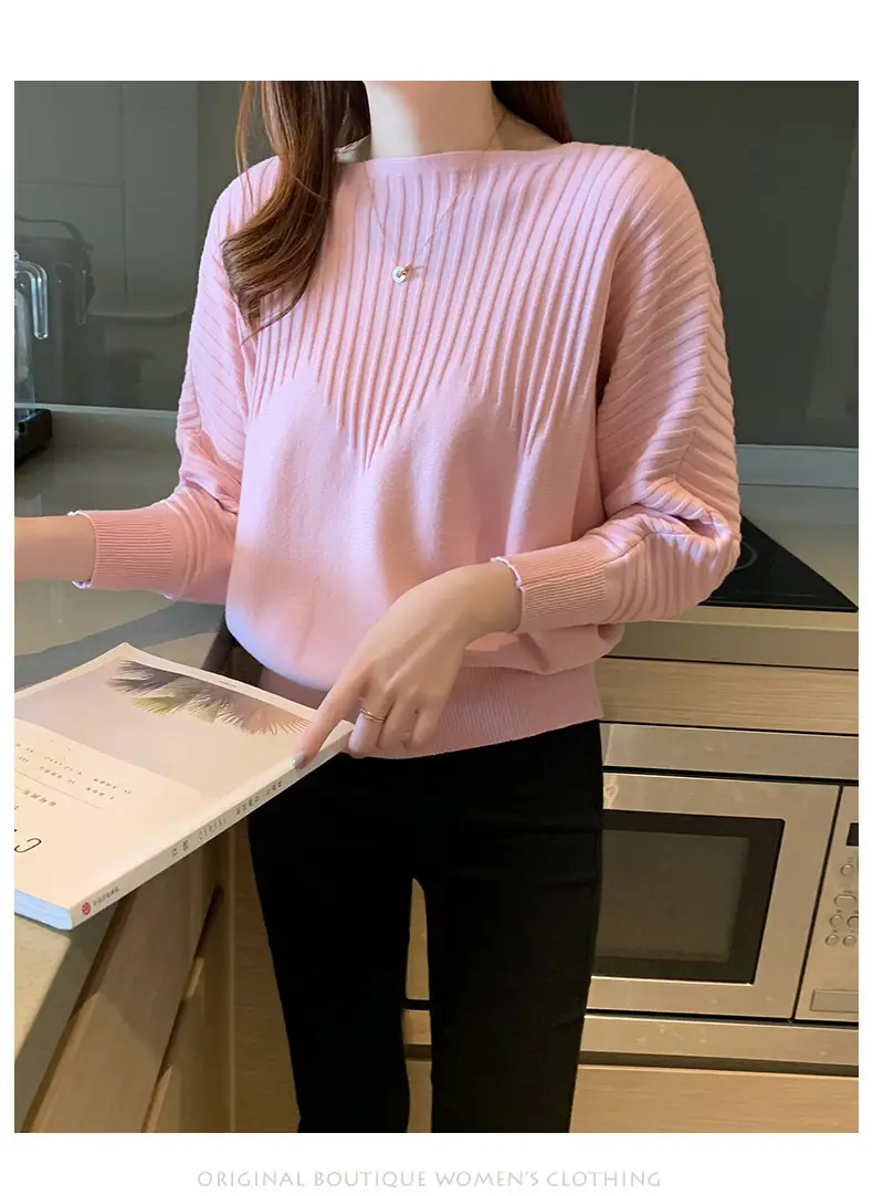 Women's Long Sleeve Knitted Sweater White Loose Lazy Style — feature 9