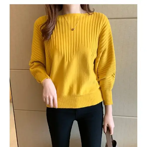 Women's Long Sleeve Knitted Sweater White Loose Lazy Style - Image 2