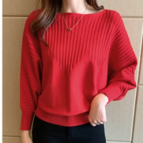 Women's Long Sleeve Knitted Sweater White Loose Lazy Style - Image 3