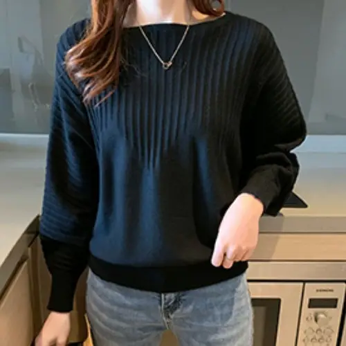 Women's Long Sleeve Knitted Sweater White Loose Lazy Style - Image 5