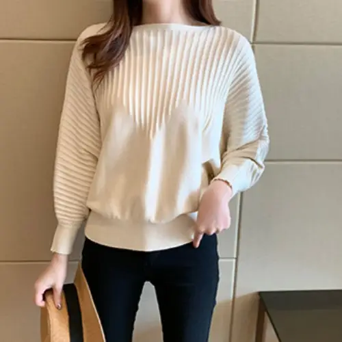 Women's Long Sleeve Knitted Sweater White Loose Lazy Style - Image 6