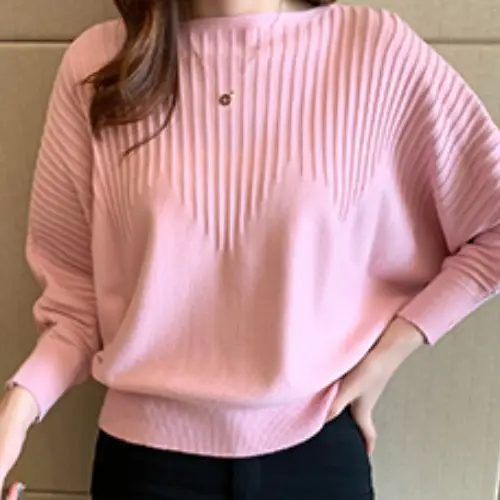 Women's Long Sleeve Knitted Sweater White Loose Lazy Style - Image 7