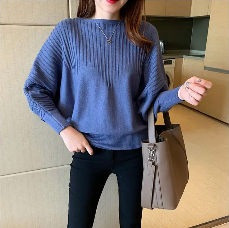 Women's Long Sleeve Knitted Sweater White Loose Lazy Style - Image 9
