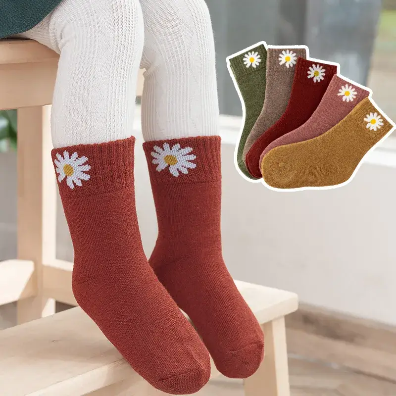 Children's Winter Cotton Daisy Socks 5 Pair Warm Baby Socks