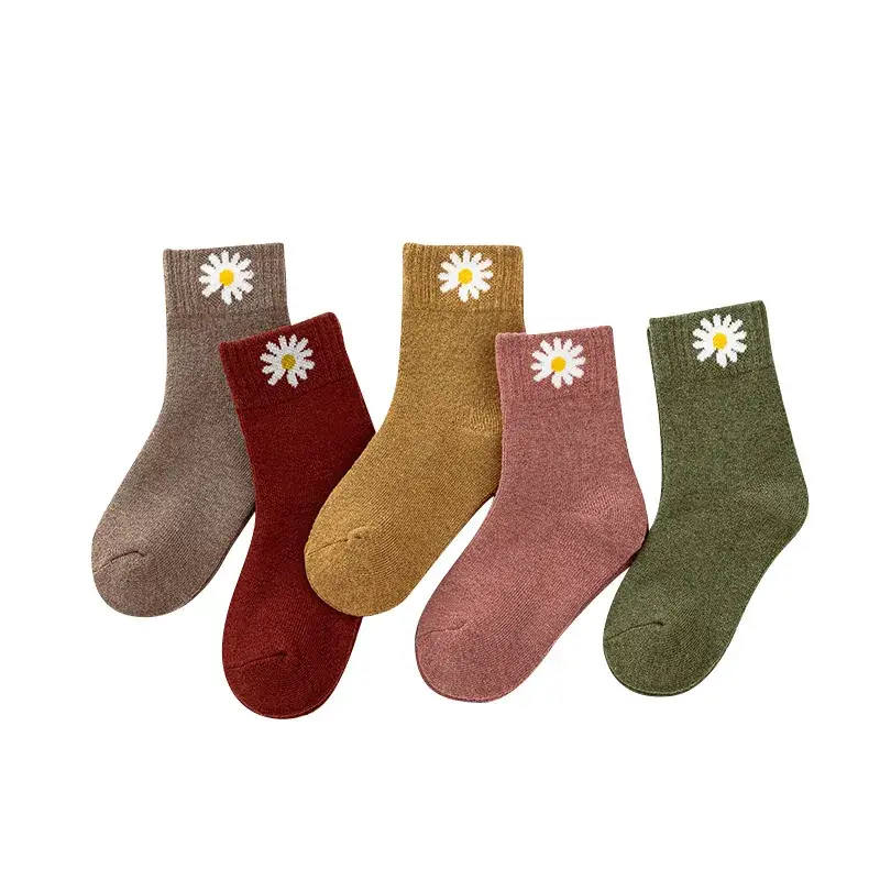 Children's Winter Cotton Daisy Socks 5 Pair Warm Baby Socks