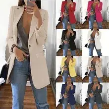 Women Woolen Lapel Jacket Brown Long Sleeve Button Up — feature 17