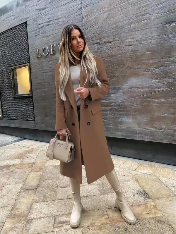 2021 Women's Black Long Sleeve Coat with Collar - Image 2